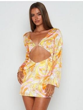 Beginning Boutique Yellow & Pink Swirl Cutout Mini Dress